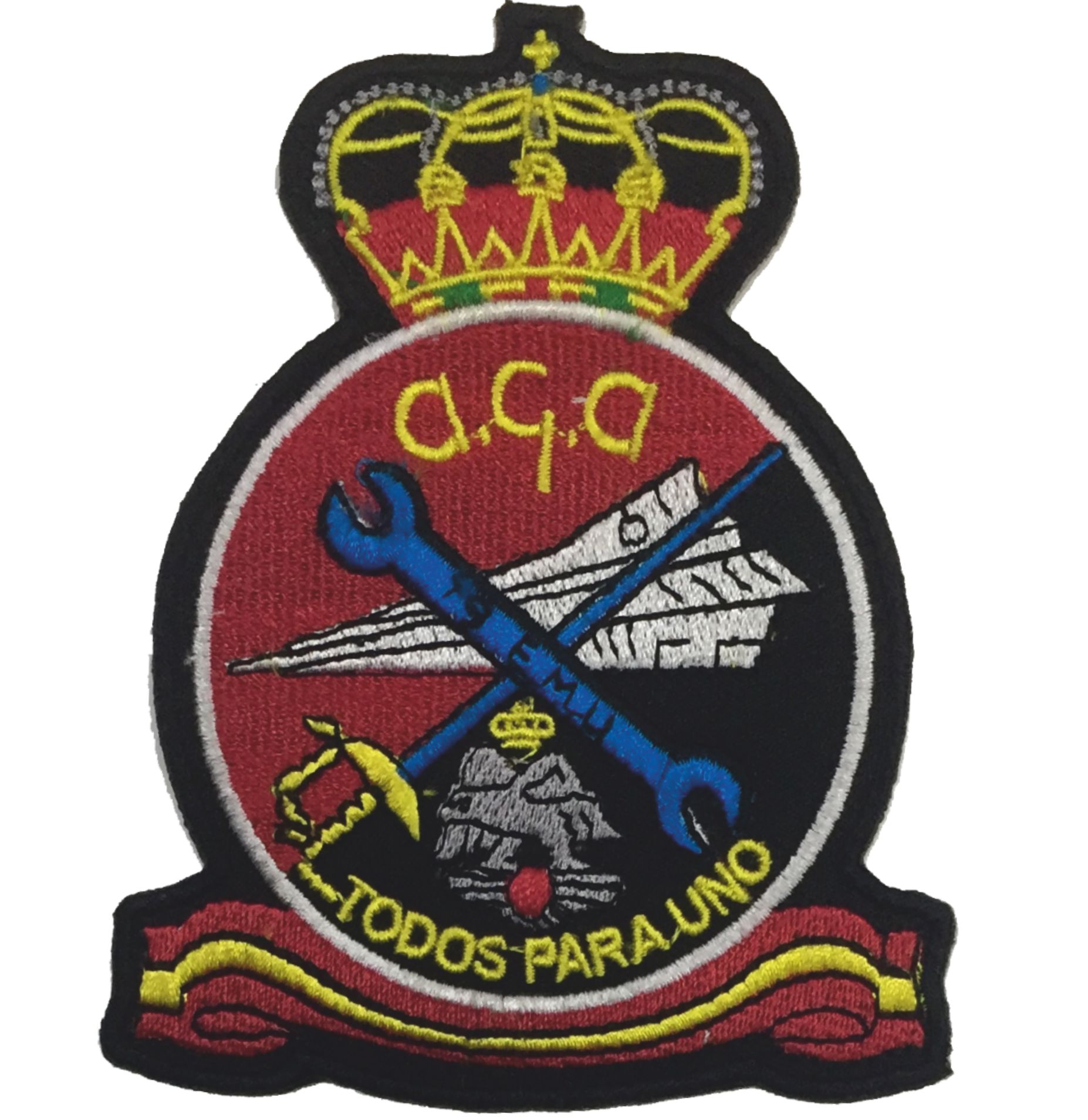 Escudo bordado Mecánicos A.G.A.  "...Todos para uno"